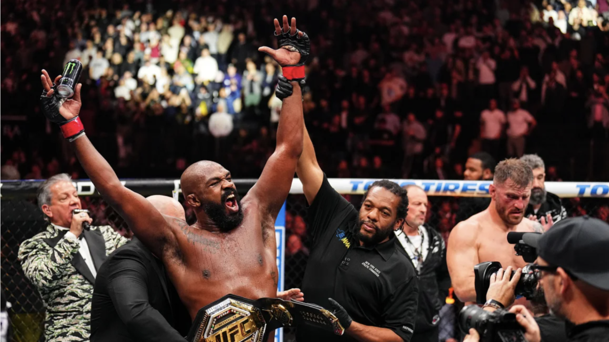 JON JONES celebrating yet another victory.